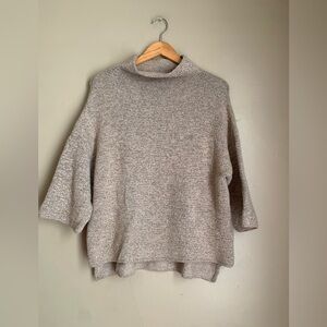 Zara Knit Sweater Medium Tan  Italian Yarn Oversized Spain Preppy 3/4 Sleeve
